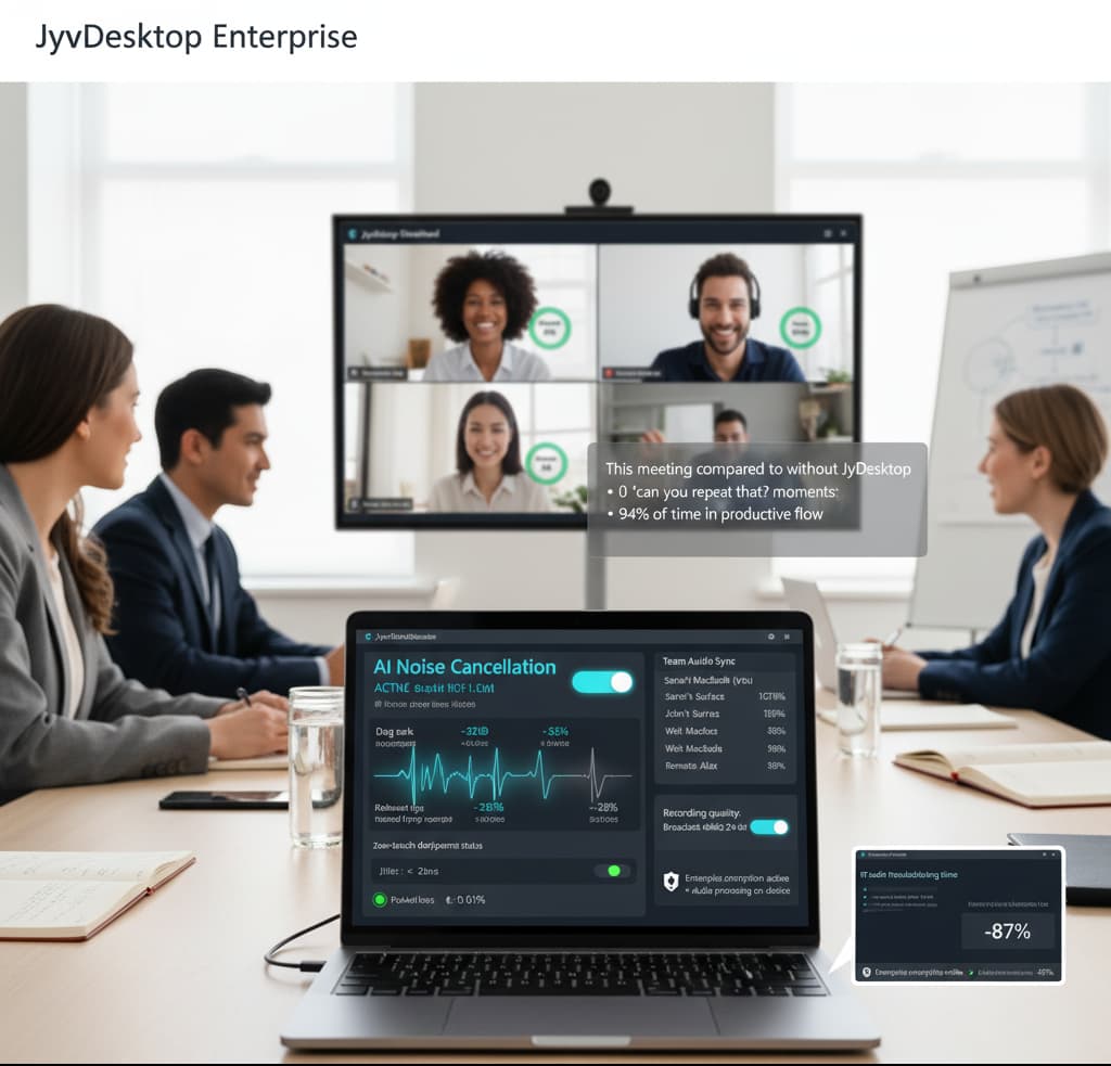 Professional using JYV Desktop during video meeting
